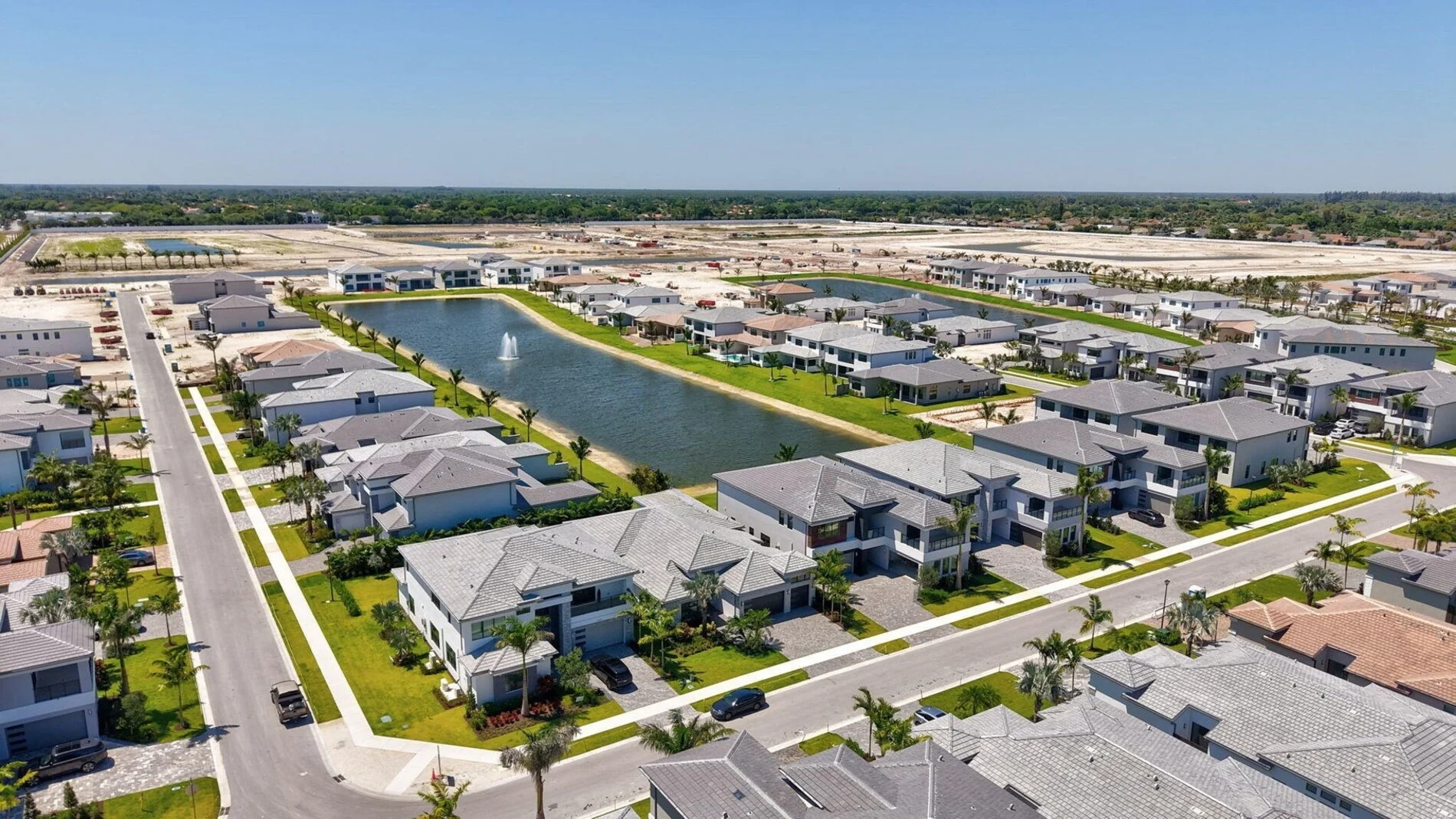 Aerial view of model homes in Lotus Edge, Boca Raton, Florida